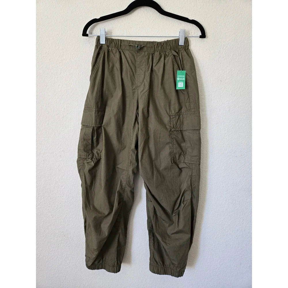 NWT Gap Kids L Girls 10 Parachute Pants Army Green Cargo Elastic Waist Cotton
